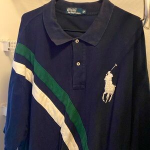 Navy blue polo with big white horse